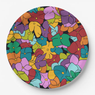 Farbpalette der 1960er Jahre mit abstrakten Blume Pappteller