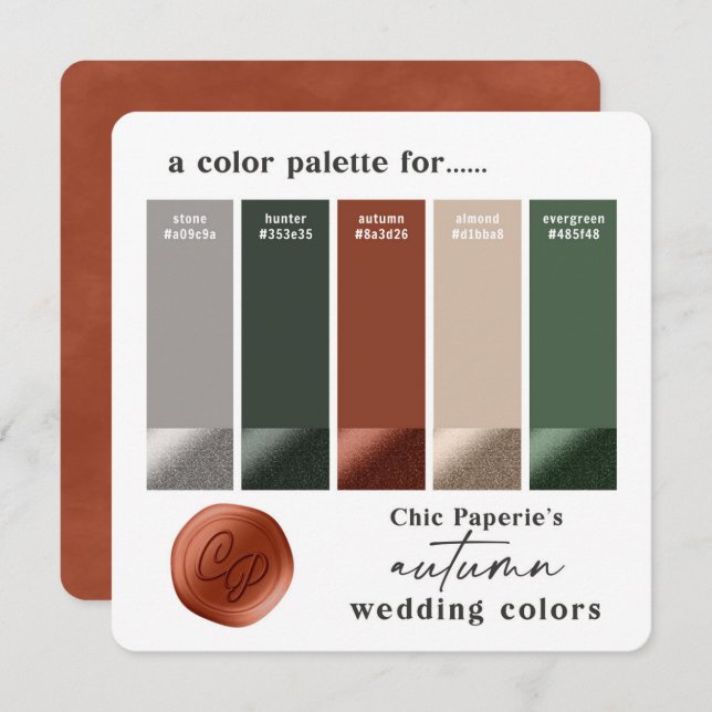 Farbpalette der Farbpalette "Rust Hunter Green Hoc Einladung (Vorne/Hinten)
