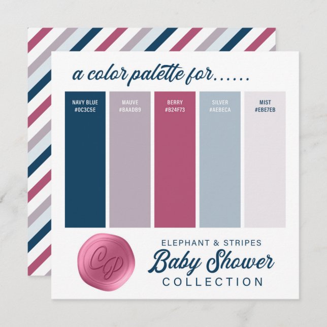 Farbpalette für Navy Blue & Pink Baby Dusche Einladung (Vorne/Hinten)