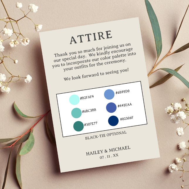 Farbpalette für Retro-Hochzeitskleid Begleitkarte (Retro Wedding Attire Color Palette Enclosure Card)