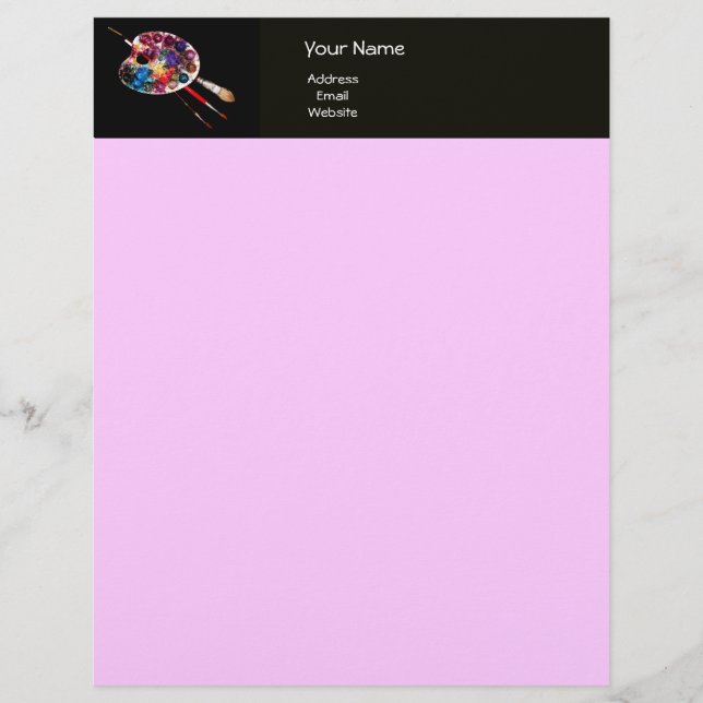 FARBPALETTE, schwarz und rosa Briefbogen (Vorderseite)
