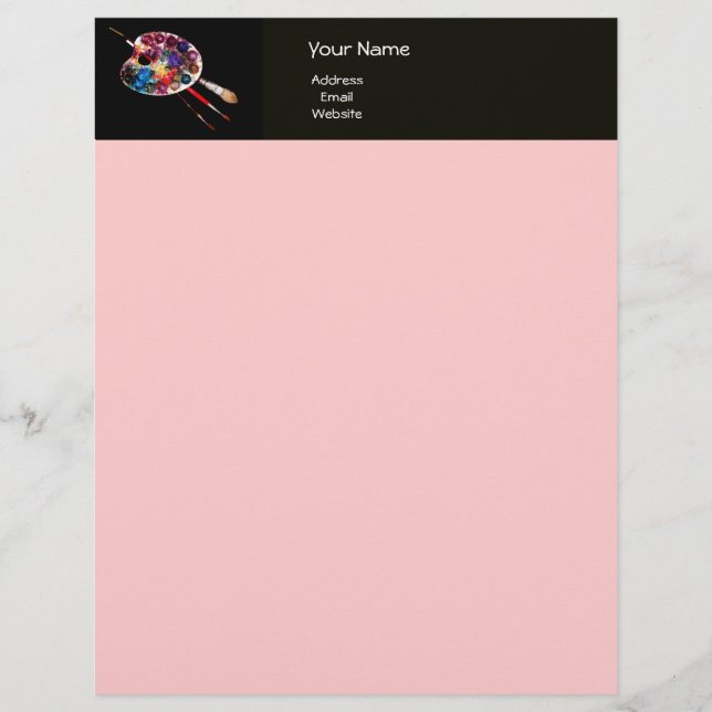 FARBPALETTE, schwarz und rosa Briefkopf (Vorderseite)
