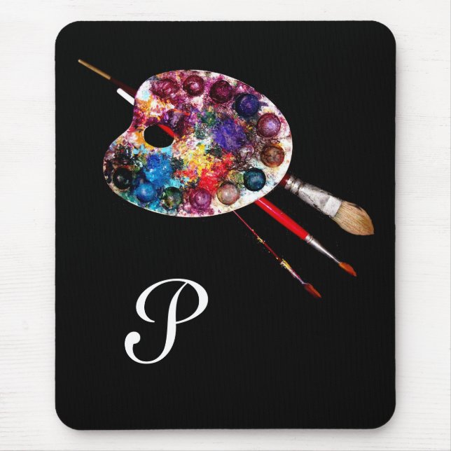 FARBPALETTE, Schwarzes Monogramm Mousepad (Vorne)