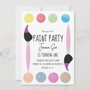Farbparty-Aquarellpalette zum ersten Geburtstag  Einladung