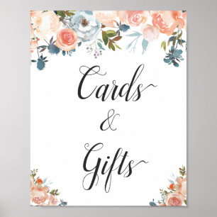 Farbpfirsichblütenkarten und Geschenkschild Poster