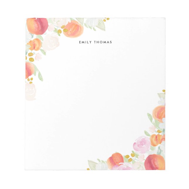 Farbpfirsiche floraler Personalisierter Notepad Notizblock (Vorderseite)