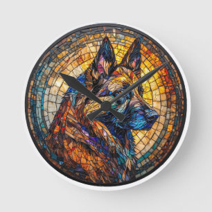Farbporträt eines deutschen Schäferhundes Runde Wanduhr
