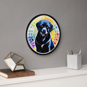 Farbporträt eines Hundes in einem regenbogenfarben Große Wanduhr