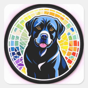 Farbporträt eines Hundes in einem regenbogenfarben Quadratischer Aufkleber