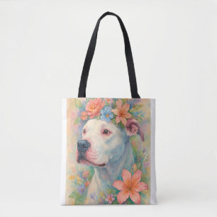 Farbporträt eines Pit Bulls mit Blumenmuster im Al