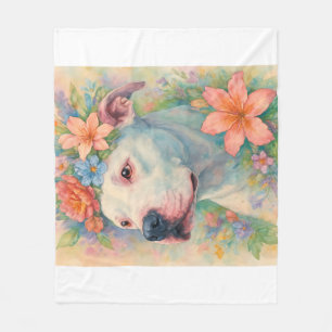 Farbporträt eines Pit Bulls mit floralem All-Over- Fleecedecke