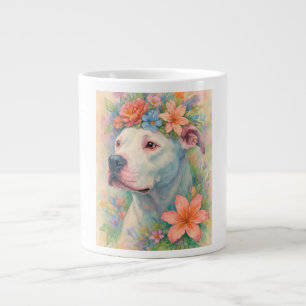 Farbporträt eines Pit Bulls mit floralem All-Over- Jumbo-Tasse