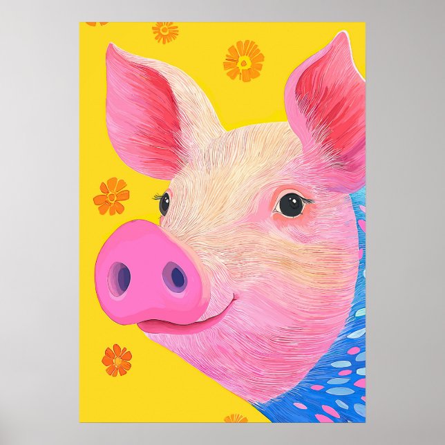 Farbporträt eines Schweins Poster (Vorne)