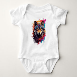 Farbporträt Wolf Abstract Animal Art-87694 Baby Strampler