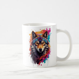 Farbporträt Wolf Abstract Animal Art-87694 Kaffeetasse