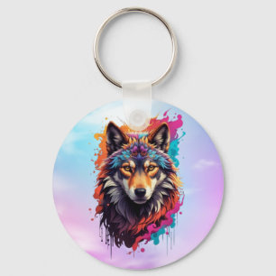Farbporträt Wolf Abstract Animal Art-87694 Schlüsselanhänger