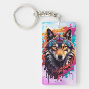 Farbporträt Wolf Abstractes Tier Kunst-87694 Schlüsselanhänger