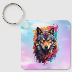Farbporträt Wolf Abstractes Tier Kunst-87694 Schlüsselanhänger