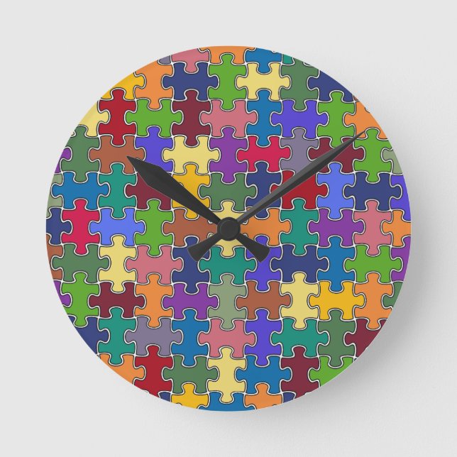 Farbpuzzlespielstücke Runde Wanduhr (Vorderseite)