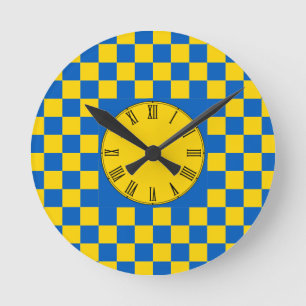 Farbquadrat (blau und gelb) / Muster Rougen Runde Wanduhr