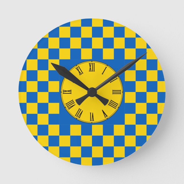 Farbquadrat (blau und gelb) / Muster Rougen Runde Wanduhr (Vorderseite)