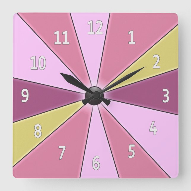 Farbrad rosa quadratische wanduhr (Vorderseite)