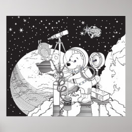 Farbraum mit einem Astronauten-Welpe Poster