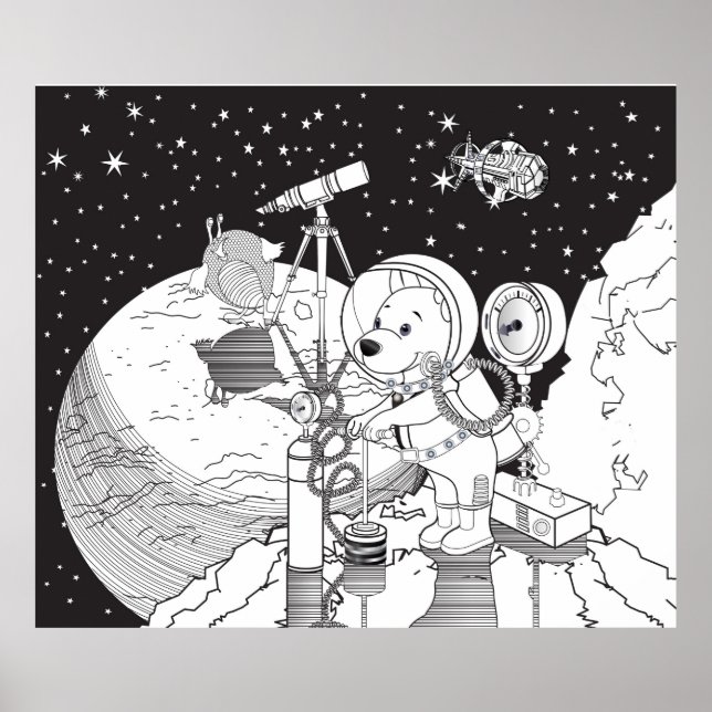 Farbraum mit einem Astronauten-Welpe Poster (Vorne)