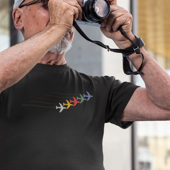 Farbraumflugzeuge mit gestrichelter Linie auf schw T-Shirt (aero style)