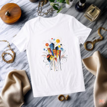 Farbreiches abstraktes Stadt-T-Shirt | Lebendige u