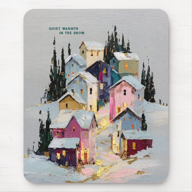 Farbreiches Winterdorf im Impasto-Stil mit Schnee Mousepad (Vorne)