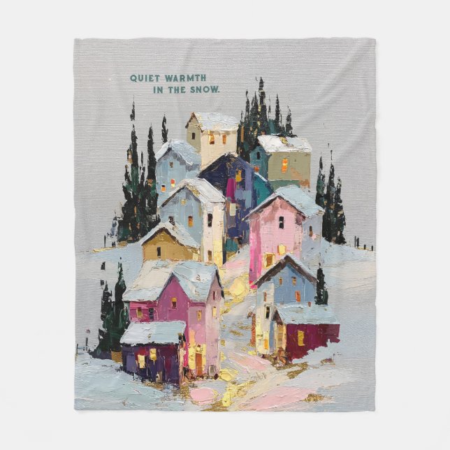 Farbreiches Winterdorf Schnee Impasto Fleecedecke (Vorderseite)
