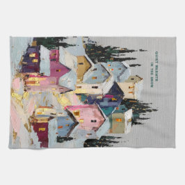 Farbreiches Winterdorf Schnee Impasto Geschirrtuch