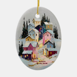 Farbreiches Winterdorf Schnee mit Impasto Keramik Ornament
