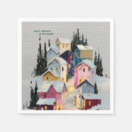 Farbreiches Winterdorf Schnee mit Impasto Serviette