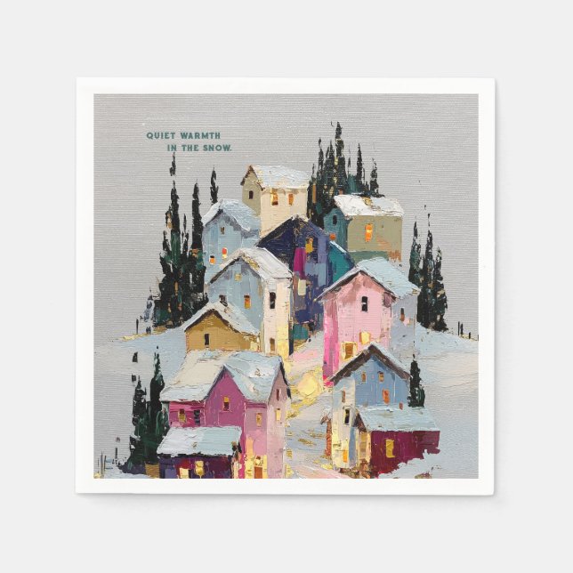 Farbreiches Winterdorf Schnee mit Impasto Serviette (Vorderseite)