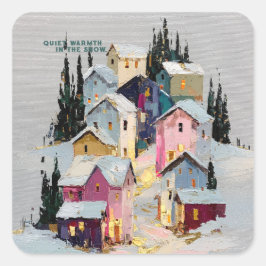 Farbreiches Winterdorf Schnee mit Impasto-Technik Quadratischer Aufkleber