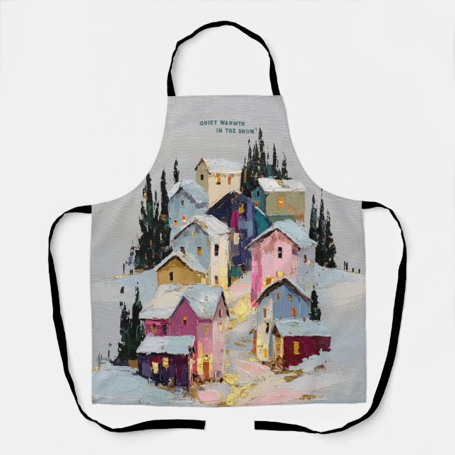 Farbreiches Winterdorf Schnee mit Impasto-Technik Schürze (Vorderseite)