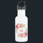 Farbrosa Bläsergoldmonogramm Edelstahlflasche<br><div class="desc">Elegante Aquarellfarben Rosa Flora Gold Monogramm Wasser Flasche</div>