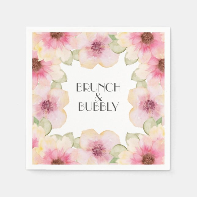 Farbrosa Blumenbrunch & Bubbly Serviette (Vorderseite)