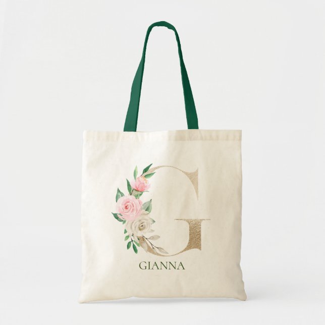 Farbrosa Blumenbuchstabe G Monogramm Totbeutel Tragetasche (Vorne)