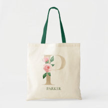 Farbrosa Blumenbuchstabe P Monogramm Totbeutel