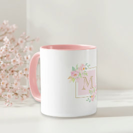 Farbrosa Blütenfarbene Monogramm Kaffeemaschine Ta Tasse
