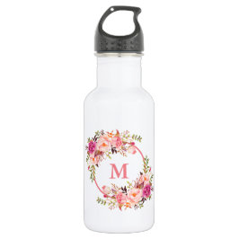 Farbrosa Floral Monogramm Edelstahlflasche