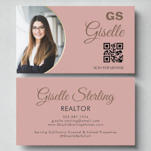Farbrosa Foto Monogram Realtor QR Code Visitenkarte