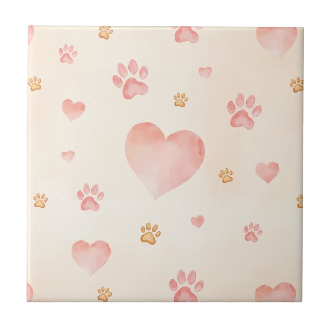 Farbrosa Herz- und Druckmuster Fliese (Vorderseite)