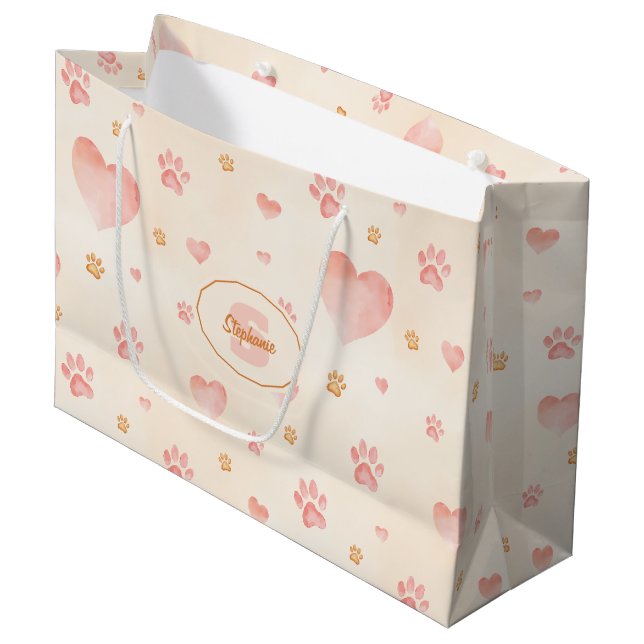 Farbrosa Herz- und Druckmuster Große Geschenktüte (Vorderseite Schrägansicht)
