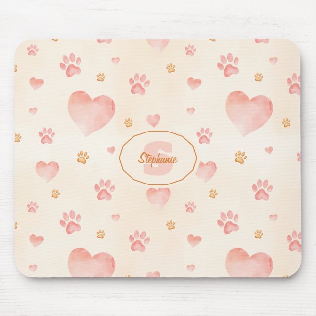 Farbrosa Herz- und Druckmuster Mousepad (Vorne)