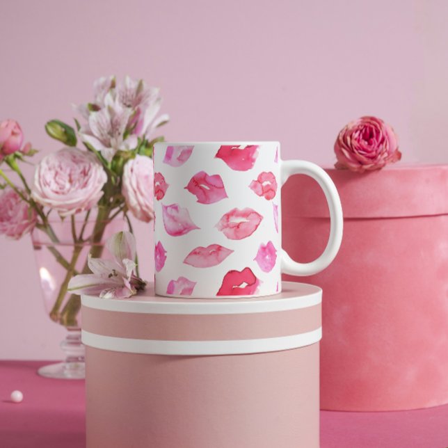 Farbrosa Lippenmuster Makeup Branding Kaffeetasse (Von Creator hochgeladen)