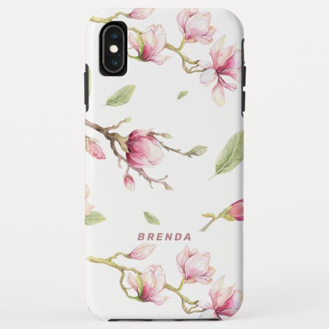 Farbrosa Magnolienmuster für Blume und Blätter Case-Mate iPhone Hülle (Rückseite)